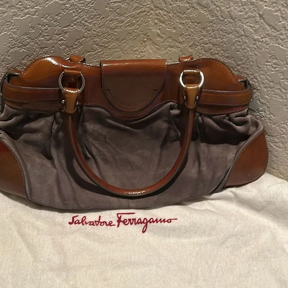 Vintage Salvatore Ferragamo Womens Marisa Colorblock Brown Leather Shoulder Bag - Picture 8 of 14
